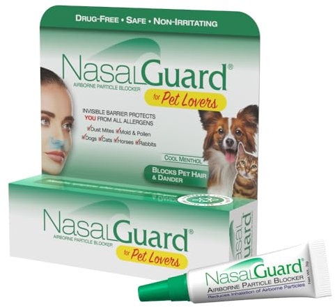 NasalGuard for Pet Lovers Allergy Relief, Pet Hair & Dander Blocker Nasal Gel - Drug-Free, Safe for The Whole Family, Non-irritating, Moisturizing, Made in USA (Cool Menthol, 3 Gram)