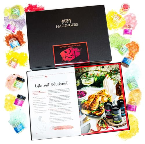 Hallingers Genuss Manufaktur Badesalze Adventskalender - 24x Badezusatz mit Totes Meer Badesalz edle Geschenkbox, Badekristalle Fußbad & Spa Deluxe Winterka..., Weihnachtskalender für Frauen Männer
