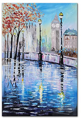 Mintura Kunstwerk, handbemalt, The City Street Scene, Wandkunst, Bild, Wohnzimmer, Acryl, Leinwand, Heimdekoration, Ölgemälde auf Leinwand (100 x 150 cm, ungerahmt)