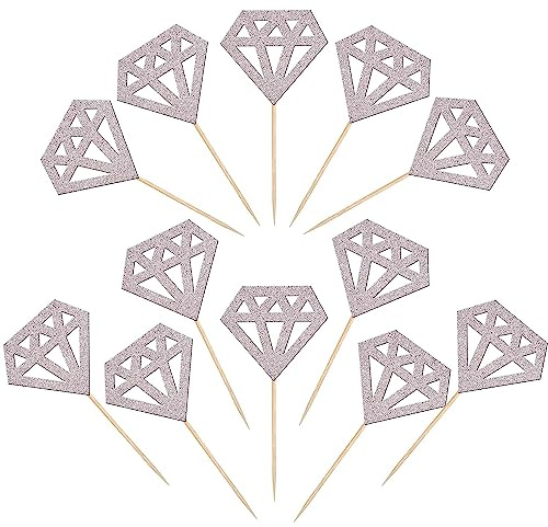 SYKYCTCY 36 PCS Diamond Cupcake Toppers Glitter Diamond Donut Cupcake Picks Wedding Engagement Cake Decorations for Bridal Shower Anniversary Birthday Party Supplies Silver
