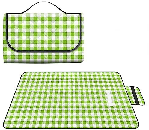 TengYuer Picknickdecke 180x200cm Stranddecke Wasserdicht Sandfrei Isoliert Faltbar Strandmatte mit Tragegriff Outdoor Campingdecke XXL für Camping Parks Strände Picknick GrüN Weiß Plaid