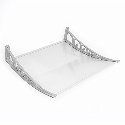 Belfoyer Porte d'entrée Auvent, Contre Pluie Neige UV, Porte Toit Marquise Abri Protection en Polycarbonate, Toit de Porte pour Garage, Balcon, Fenêtre, Extérieur (100 * 150 cm, Gris-Blanc)