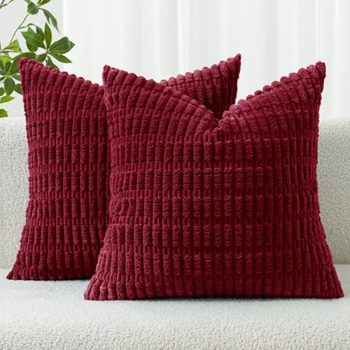 MIULEE 2er Set Kissenbezug 50×50cm Kordsamt Ähren WeinRot | Weich Dekorativ Modern Boho Stil Pflegeleicht Langlebig Vielseitig Für Sofa Wohnzimmer Schlafzimmer Und Gästezimmer