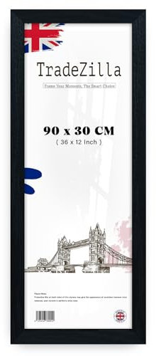 TradeZilla Classic Panoramic 30x90cm Black Frame– Solid Wood Finish- Clear HD Perspex - Poster/Photo/Picture Frame – Portrait/Landscape Display 12x35 inches[Black Frame]
