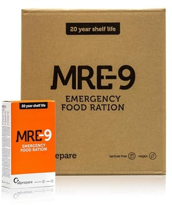 MRE-9 Notration 24 Tage – Langzeitnahrung & Notfallnahrung 24×500g – 58.320 kcal Notvorrat – 20 Jahre haltbar – vegan mit Vitaminen – für Blackout, Krisenvorsorge & Outdoor