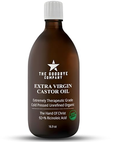 GoodBye Company USDA Organic Cold-Pressed Castor Oil, 16.9 oz Amber Glass Bottle, Hexane-Free, Extra Virgin, Food Grade, for Hair, Skin, Lashes, Brows & Digestive