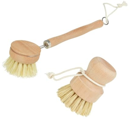 Macosa UMEN347_UMEN349 Dish Brush and Vegetable Brush Set Round Natural Wood Beech Wood Sisal Cleaning Brush Dish Brush Kitchen Accessories Cup Brush Scrubbing Brush