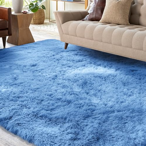 XSIVOD Plush Fluffy Non-slip Shaggy Rugs Living Room, 80x160cm, Sky Blue | Non-slip soft area rug, plush bedroom carpet. Ideal for dorm, teen room, playroom, study, office, Modern indoor furry decor.