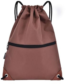 CINY Wasserdichter Turnbeutel mit Kordelzug, Rucksack, Sporttaschen für Damen und Herren mit Reißverschluss, Wasserdichte Kordeltasche Für Sport, Strand, Schwimmen, Wandern, Reisen (braun)