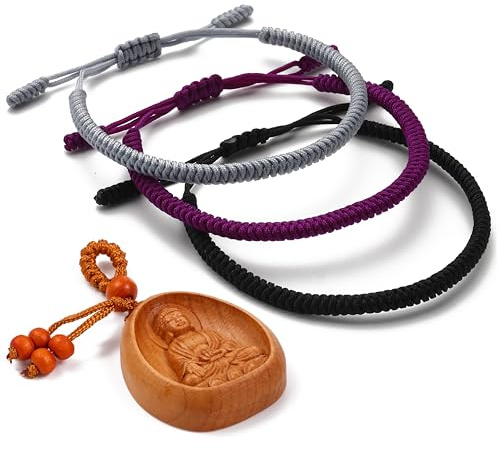 LUCKY BUDDHIST - 3 tibetanska lyckliga armband + buddhistisk gåva! - Handgjorda. Justerbar till din handled. För män och kvinnor. Vänskapsarmband av flätat tyg