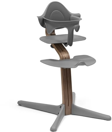 Stokke Nomi Stuhl (Walnut/Grey) + Babyset (Grey) - Inspiriert zu aktivem Sitzen & Bietet Unterstützung, während das Baby sitzen lernt - Bis 150 kg belastbar
