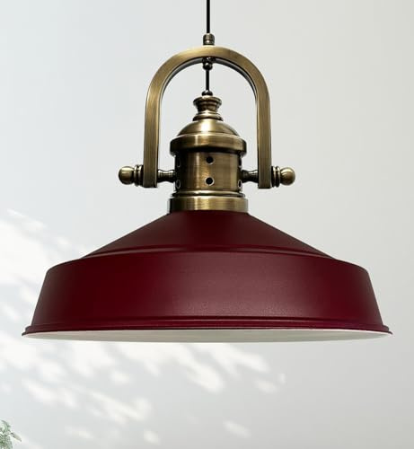 bamyum Asletl-Finke Hängelampe Industrial Vintage Ø40 cm, Küchenlampe Hängend, Wohnzimmerlampe, Pendelleuchte Esstisch Burgenderrot Metall