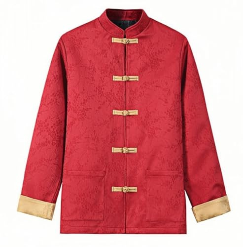 WQHANFU Tang Suit Men Jacket Chinese Hanfu Traditional Tang Suit for Men Kung Fu Shirt Uniform Long Sleeved Tops(Red,5X-Large)