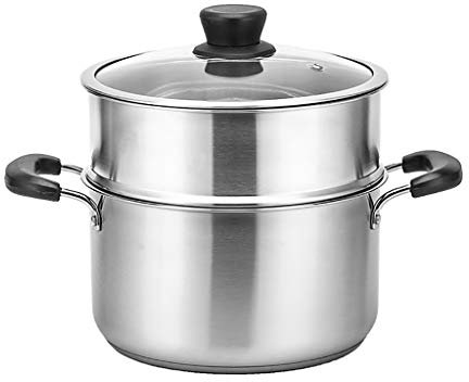 ANSNOW 2-Stufiger Edelstahl-Dampfgarer, Dampfgarer, Gemüse-Dampfeinsatz-Pfannen-Set, Deckel Aus Gehärtetem Glas, Boden Aus Dreischichtigem Verbundwerkstoff/25 * 23,2 cm