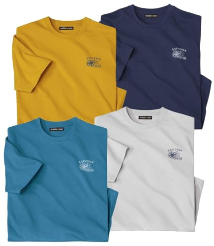 ATLAS FOR MEN - Lote de 4 Camisetas para Hombre - Cuello Redondo - Manga Corta - Disponible en Tallas Grandes