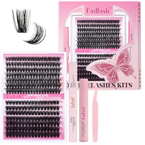 Wimpern Lashes Wimpern Extensions, FADLASH 60D+80D DIY mit Wimpernkleber Dauerhaft, Wimpern Pinzette und Wimpern Remover, Gemischte 12-18mm Lash Extension Set für natürlichen zu Hause