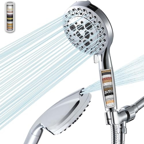 Gefilterter Duschkopf mit Handbrause Hochdruck-Duschköpfe mit Handbrause Combo, Filtern, Brauseschlauch und Halterung, Chrom