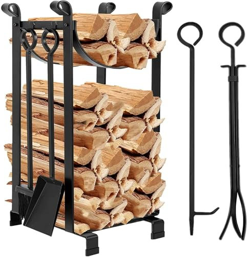 Portalegna da ardere per interni ed esterni, Portalegna per caminetto alto 30,7 pollici con set di attrezzi per caminetto, Portalegna per tubi in acciaio impermeabile Portalegname impilabile