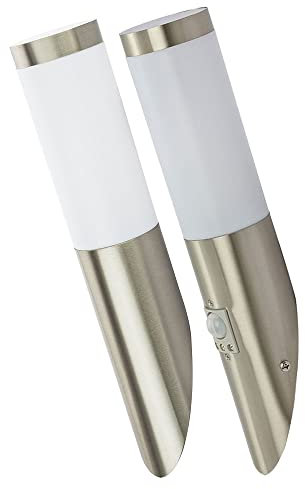 GLOBO Außenwandlampe mit Bewegungsmelder Fassadenleuchte Terrassenlampe Edelstahl Gartenlampe, 1x E27, DxH 7,6 x 39/40,5 cm, 2er Set