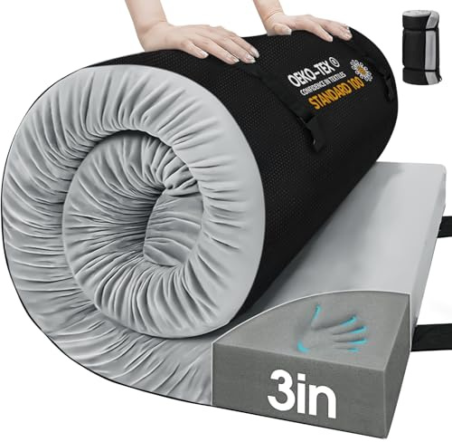 CYMULA - Colchón de espuma viscoelástica para Camping, almohadilla de dormir de 3 pulgadas para Camping, cama antideslizante para cuna Con colchón enrollable portátil para viaje, camión, cama de