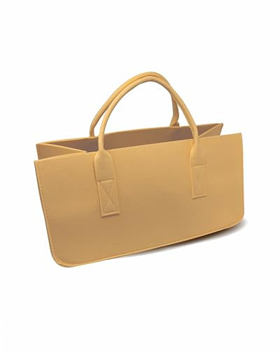 Close Up Borsa in feltro per legna da ardere, cestino per legna da ardere, in feltro, per riviste, ca. 50 x 25 x 25 cm (beige)
