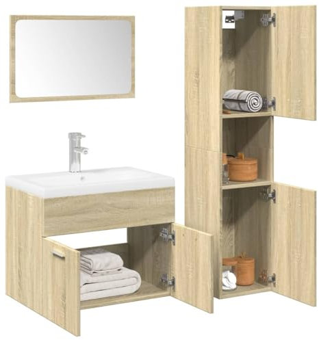 Lauuoeriau Furniture Item home 3-teiliges Badmöbel-Set Sonoma Eiche Holz-Möbel