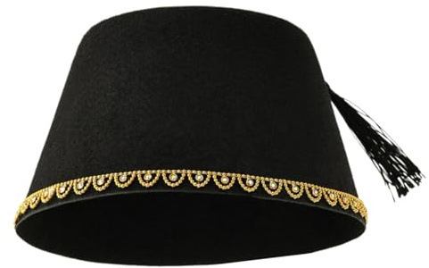 REITINGE Fez Hut für Herren mit Perlenbesatz und schwarzen Quasten, Tarboosh-Hut, ägyptische Fez-Kappen, Kostüm-Requisiten