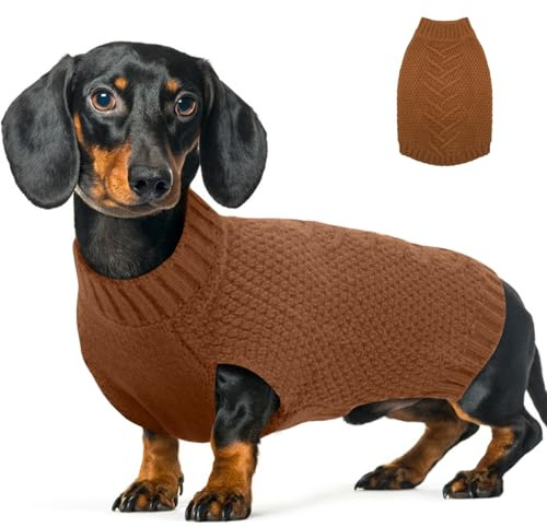 Katzinst Hundepullover Mittelgroße Hunde, Pullover für Dackel, Dickes Material Pulli Haustiermantel für Winter, Fleece Hundepullover Pudel, Karamell, M