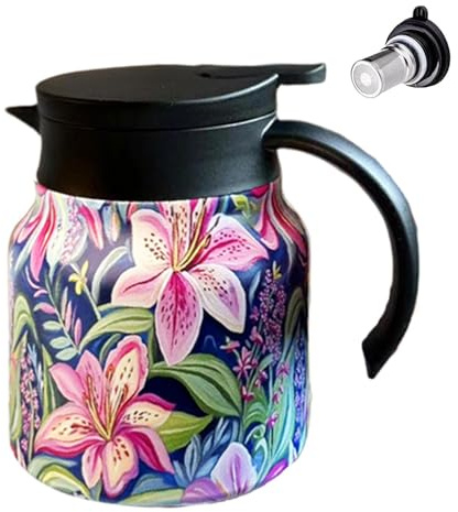 Vintage Floral Pattern Insulated Teapot, 800ml Tea Pot Floral Pattern Thermal Insulated Teapot, Vintage Floral Pattern Tea-Built-in Infuser, Stainless Steel Vacuum Thermal Potor for Brewing, Filtering