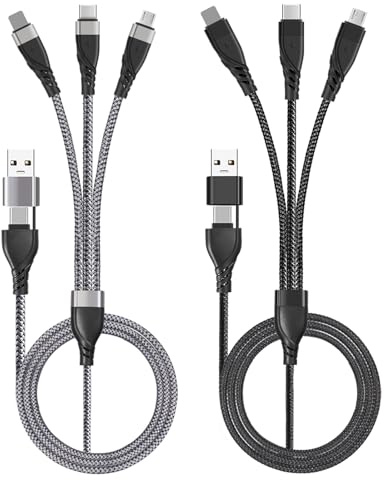 Unillous Multi USB Kabel, [2Stück 1.2M] Universal Ladekabel 5 in 1 Schnellladekabel USB A/USB C Kabel mit Micro USB Typ C Phone Anschlüsse, Multi Ladekabel für Samsung Galaxy Huawei PS4 Android Tablet