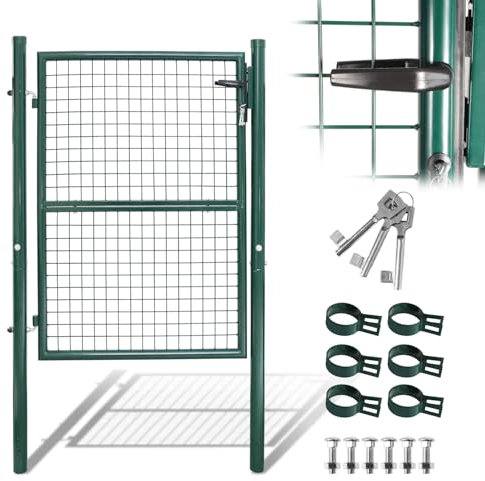 Ollewiellan Cancello da giardino, 150 x 100 cm, in acciaio zincato, con serratura e 3 chiavi, resistente alle intemperie, robusto e durevole