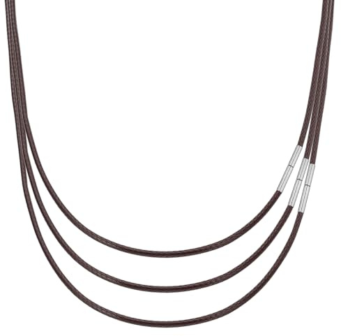 PATIKIL läderband för kedjor läderhalsband, läderband läderkedja läderhalsband av vaxrep med stängning av rostfritt stål för män kvinnor gör-det-själv present, 40/45/50x2mm, Ingen ädelsten