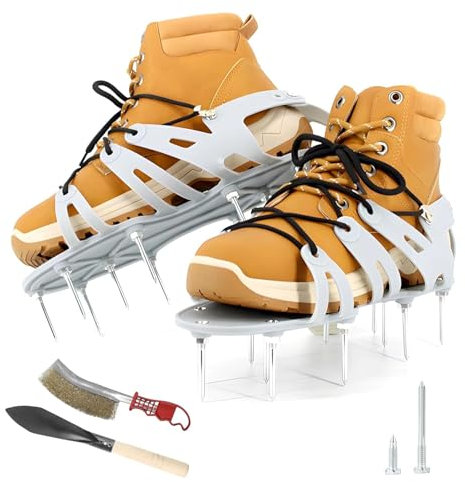 ROTKUSZ Arieggiatore Prato Scarpe Chiodate, Arieggiatore Prato con Cinghie, Scarificatore per Prato con Pala, Aeratore per Prato, Sandalo Aeratore Scarpe da Prato, Scarpe Chiodate per Prato