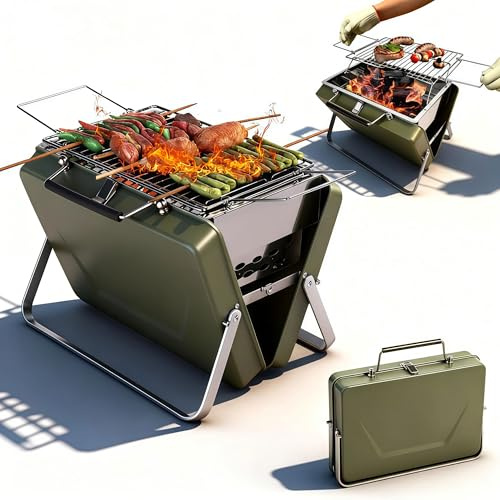 HKFALDRR Portable Folding Charcoal Grill with Adjustable Rack, Stainless Steel Mini BBQ, Lightweight for Camping, Hiking, Outdoor Cooking, Tabletop Picnics