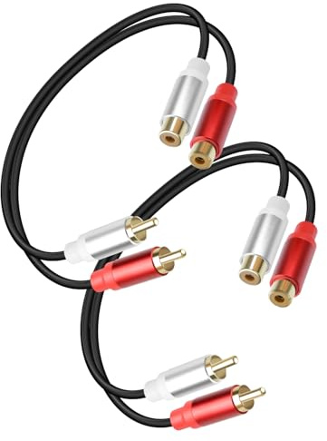 YANBORONSN 2 RCA Cavo adattatore, 2 RCA maschio a 2 femmina Cavo audio stereo per DVD, sistema teatrale, videoregistratore, CD, confezione da 2 (0.9FT)