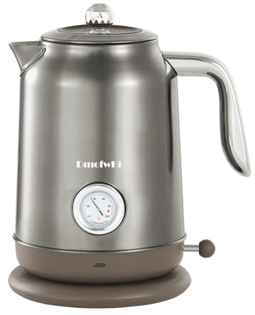 DmofwHi Bollitore Elettrico Inox 1,7L - Teiera Retrò con Termometro e Indicatore di Temperatura - Spegnimento Auto & Protezione Ebollizione Secca - Per Caffè, Tè e Famiglia (Cromo)