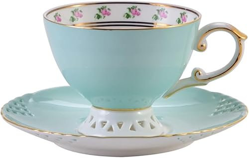 DLAZUM Set da tè Universale, Tazza da caffè e piattino in Ceramica, Tazza da tè con Fiori in Porcellana, Tazza da tè pomeridiana in Stile Nordico Inglese.,D-9.6 * 7.6cm