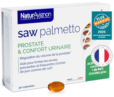 Laboratoire NaturAvignon saw palmetto - prostate et confort urinaire - complément alimentaire - palmier nain - Hautement concentré en acides gras Fabriqué en France