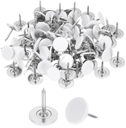 sourcing map Reißzwecken, rund, flacher Kopf, dekorative Reißnägel, Polsternägel für Korkplatten, Bürowandaufhängungen, Weiß, 200 Stück
