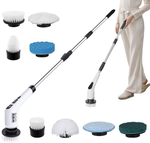 Scheuerbürste für Fliesen – 9 in 1 Scheuerbürste für Boden, langer Griff, rutschfest, Scheuerbürste für Haus, Küche, Garage, Außenbereich