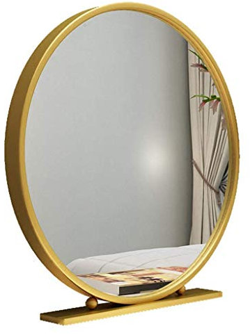 Specchio da trucco rotondo dorato, 50 cm, da scrivania, autoportante, per bagno e toletta, elegante specchio per camera da letto, elegante base nera, opzione 40 cm