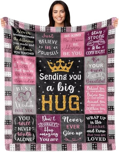 Gifts for Best Friend Blanket - Get Well Soon Gifts for Women Warm Hug Blanket with Inspirational Words, Comfort Soft Healing Friendship blankets for her Sister, 50x60