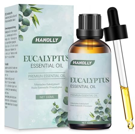 HANOLLY Eterisk Olja Eukalyptus 100ml, Eteriska Oljor, För Diffusor, Naturlig Kvalitet, Aromaterapi Olja, För Massage, Ljus, Tvål, Bad, Spa, Förbättra Huden