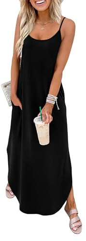 WIHOLL Dresses for Women 2026 Vacation Casual Maxi Summer Dress V Neck Weddging Guest Sundress Church Black L