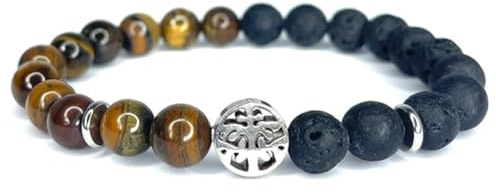 Vera Mentis Bracelet Œil de Tigre & Pierre de Lave avec Arbre de Vie – Perles 8 MM Naturelles – Protection Énergétique, Ancrage & Équilibre – Bijou Mixte Élégant & Spirituel