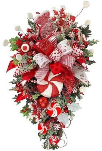 ROSEEONNE Adornos navideños Coronas navideñas for Puerta de Entrada, Corona navideña de Invierno con Forma de lágrima for decoración de Interiores y Exteriores, Estilo Granja, Pared y Ventana. Corona