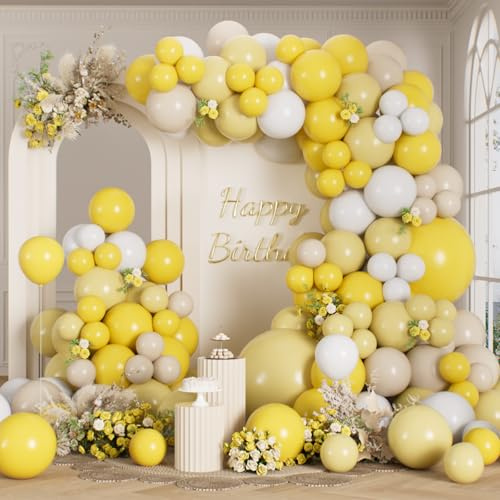 RainbowQ Party Gelb Luftballon Girlande, 165 Stück Gelbe Luftballons Bogen Ballons Latex für Geburtstag Hochzeit Verlobung Brautparty Jubiläum Dekoration