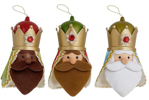 TIENDA EURASIA – Pack 3 Colgantes Reyes Magos | Material Poliéster y PP | Medidas 10x7x15 cm | Multicolor