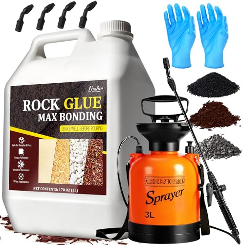 Gravel Glue with Pump Sprayer - 5L Ready to Spray Rock Glue, Long-Lasting Mulch Lock Pea Gravel Glue for Outdoor Landscaping, Fast Drying ＆ Pet-Safe Clear Gravel Binder Stabilizer for Mulch