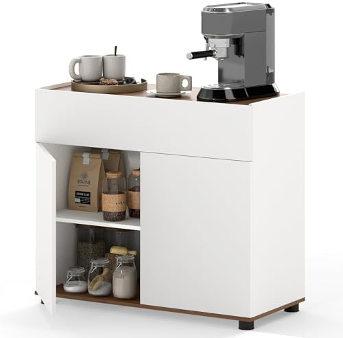 KOMFOTTEU Buffetschrank mit Schublade und 2 Türen, Moderne Küchenschrank mit Kippschutz, Sideboard für Wohnzimmer, Esszimmer, 80 x 35 x 70 cm (Weiß)